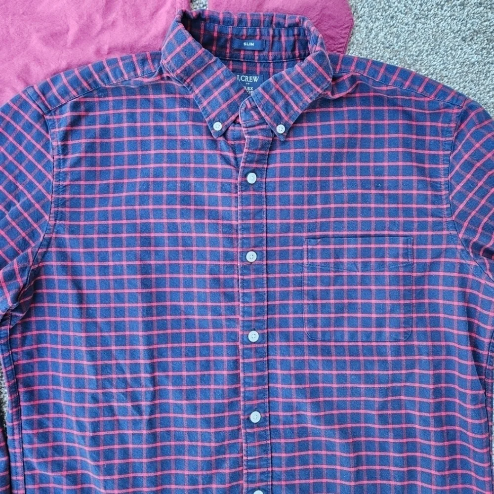 J. Crew Slim Fit Flex Oxford Long Sleeve Button Down Plaid Shirts LOT Mens Large